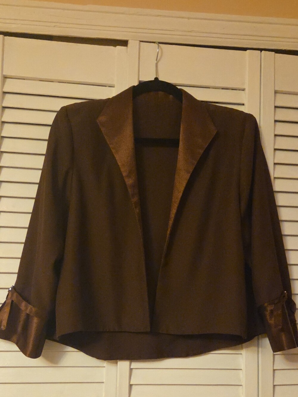 Brown Open-Front Satin-Trim Blazer Jacket L